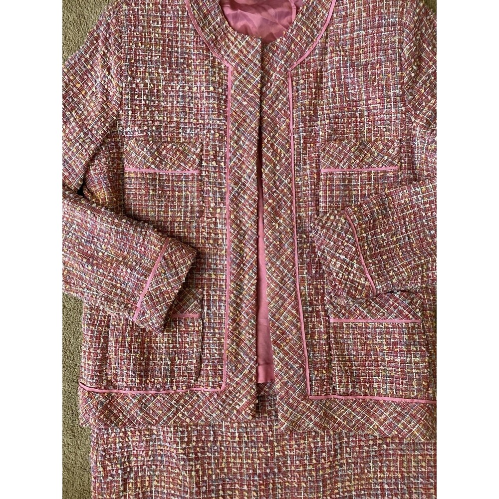 SILKLAND Pink Tweed Bouclé 2-Piece Skirt Suit Set – 70% Silk Coquette Size 12 - Picture 2 of 16